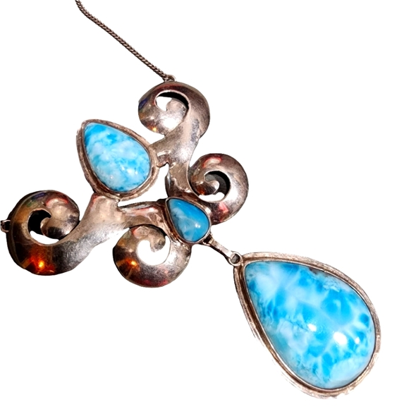 One of a Kind handmade sterling silver large Larimar necklace Fine Jew… - Picture 1 of 10